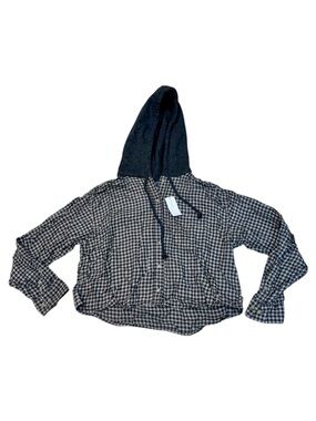 American Eagle Women’s Cropped Plaid Hooded Flannel Button Shirt Medium NWT